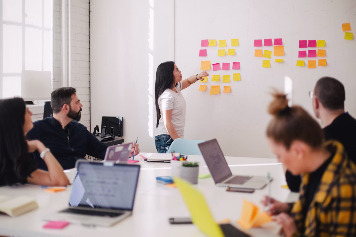 Business team discussing digital project